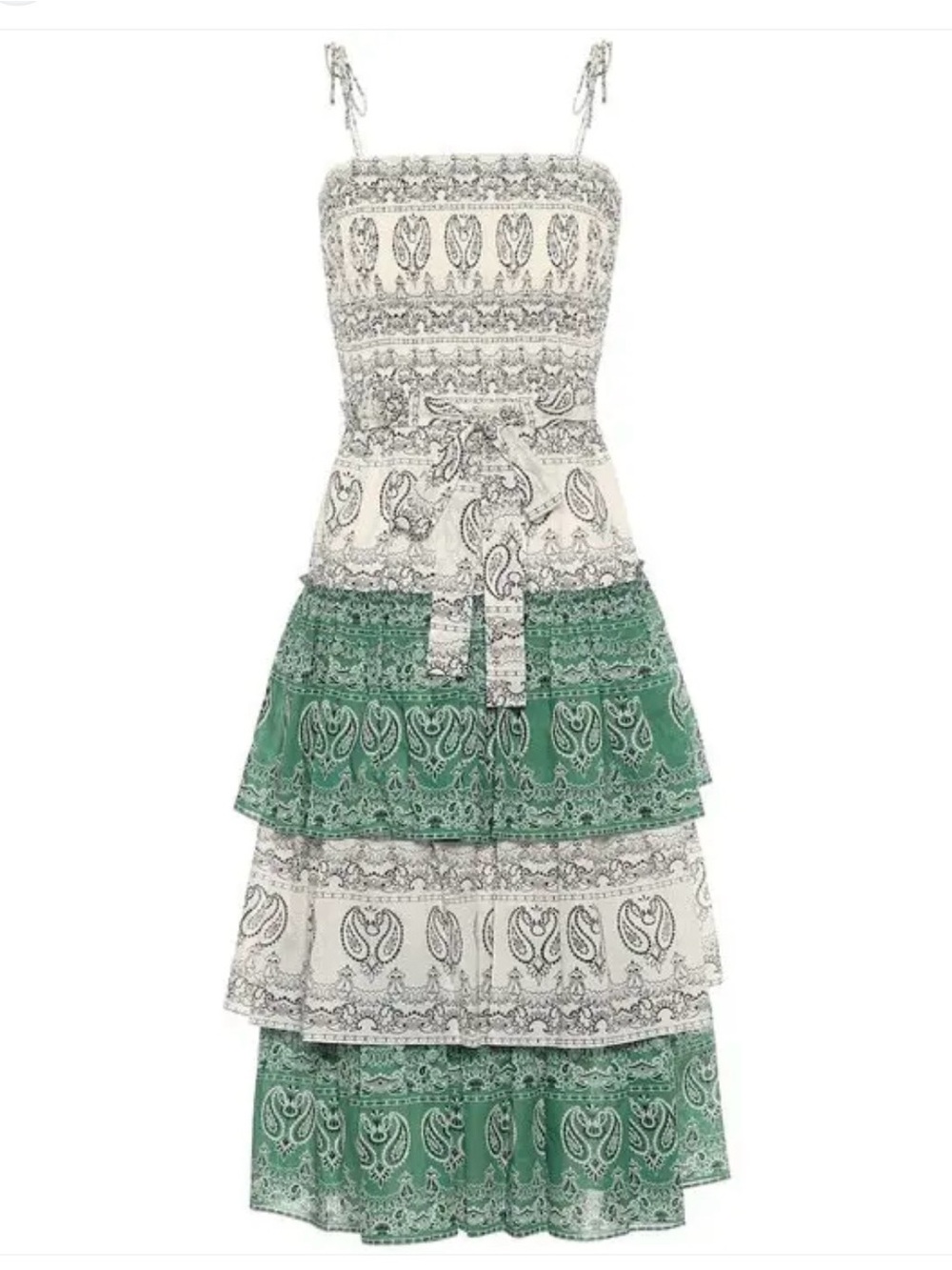 TORY BURCH Paisley Cotton Poplin Midi Tiered Paisley Sundress Size Small  $425